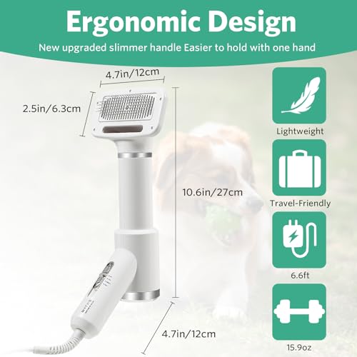 Quiet Portable 2-in-1 Pet Hair Dryer Blower with Slicker Brush for Small Medium Dogs Cats - Image 3
