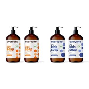 Everyone 3-in-1 Soap, Body Wash, Bubble Bath, Shampoo, 32 Ounce (Pack of 2) & 3-in-1 Kids Soap, Body Wash, Bubble Bath, Shampoo, 32 Ounce (Pack of 2), Lavender Lullaby