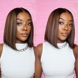 Bob Wig Glueless Wigs Human Hair Pre Plucked Pre-Cut T1B/2/30 5×6 HD Lace Front Wigs Human Hair Bob Human Hair Wig Wigs Human Hair Glueless Human Hair Bleached Knots Wear And Go 12 Inch