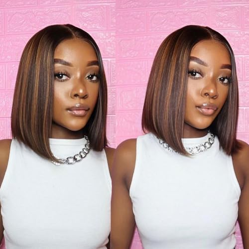 Bob Wig Glueless Wigs Human Hair Pre Plucked Pre-Cut T1B/2/30 5×6 HD Lace Front Wigs Human Hair Bob Human Hair Wig Wigs Human Hair Glueless Human Hair Bleached Knots Wear And Go 12 Inch