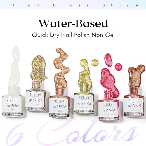 MIZHSE Nail Polish: Mermaid Pearl Nail Polish 6 Colors, Aurora Effect Nail Polish Air Dry Fast, Water-based Nail Polish Non Gel White Silver Gold Green Long Lasting Nail Art Manicure Home Gift - Image 2