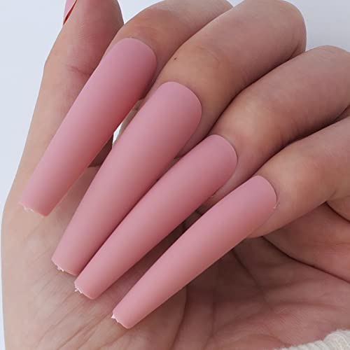 AddFavor XXL Extra Long Press on Nails Coffin Matte Fake Nails Full Cover Acrylic False Nails 12 Sizes 120pcs Pink Nail Tips for Women Fingernails Manicure Design - Image 7