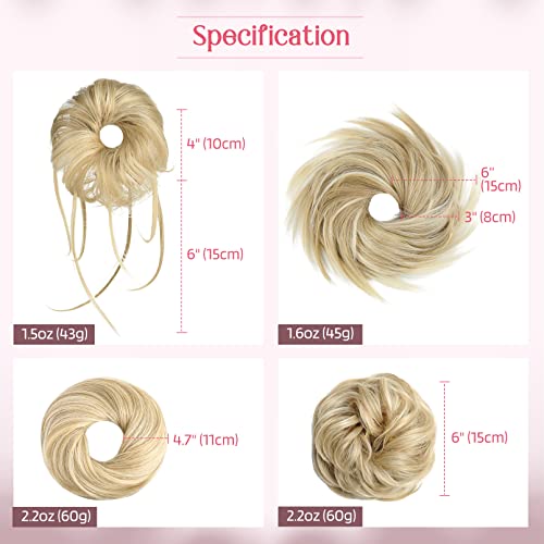 HOOJIH 4 Piece Wavy Tousled Blonde Messy Bun Hair Extensions for Women - Image 5