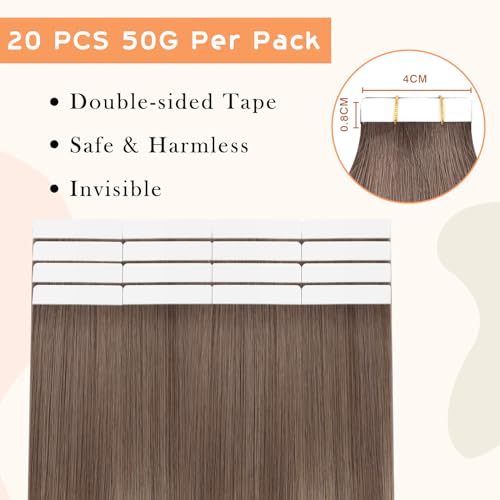 Full Head Ombre Tape-In Human Hair Extensions Balayage Light Chestnut Brown to Honey Blonde 20 Inch 50g - Image 3