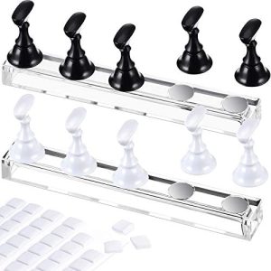 2 Set Acrylic Nail Practice Stands with 96 White Adhesive Putty for Display