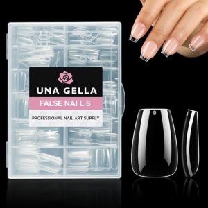 UNA GELLA Short Coffin Nail Tips 216pcs Short Coffin Press On Nails 12 Sizes Short Coffin Gel X Nail Tips Full Cover Nail Tips Soft Gel Acrylic Clear Fake Nails Extension for Home DIY Nail Salon