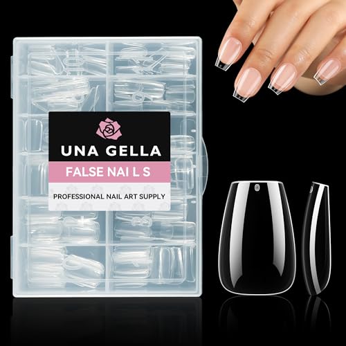 UNA GELLA Short Coffin Nail Tips 216pcs Short Coffin Press On Nails 12 Sizes Short Coffin Gel X Nail Tips Full Cover Nail Tips Soft Gel Acrylic Clear Fake Nails Extension for Home DIY Nail Salon