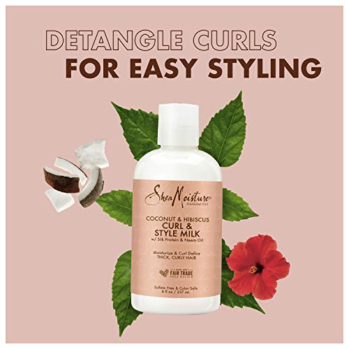 SheaMoisture Curl Mousse Coconut and Hibiscus & Fair Trade Sulfate Free Coconut Hibiscus Curl & Style Milk with Silk Protein & Neem Oil For Thick, Defined, Curly Hair 8 oz - Image 6