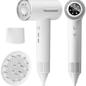 LESCOLTON 1400W White Ionic Hair Dryer with Brushless Motor and Diffuser, 3 Speeds