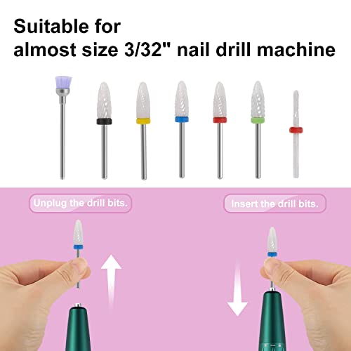 CGBE 7-Piece Ceramic Nail Drill Bits Set 3/32'' for Acrylic Gel Nails and Cuticle Care - Image 4