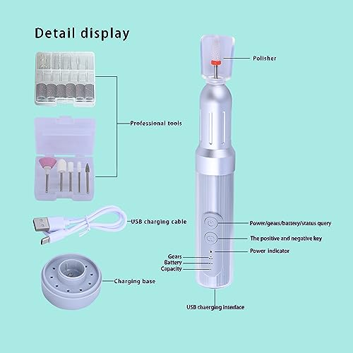 Electric Nail Drill Machine Kit-Cordless Nail Drill with Based Stand, Professional Nail Filer Efile for Gel Nails DIY Acrylic Nails,6-Speeds,12 Pcs Nail Drill Bits Manicure Pedicure Polishing Kit - Image 3