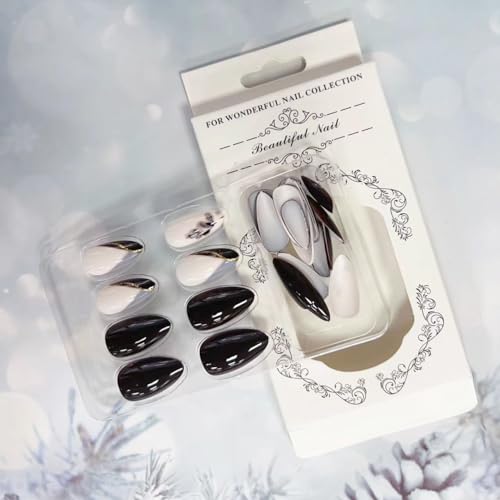 Fall Press on Nails Medium Fake Nails, LPOODDNU Fall Leaf Press on Nails Almond Shape False Nail Tips Black Glue on Nails Cute Stick on Nails Finger Manicure Decorations for Women, 24Pcs - Image 4