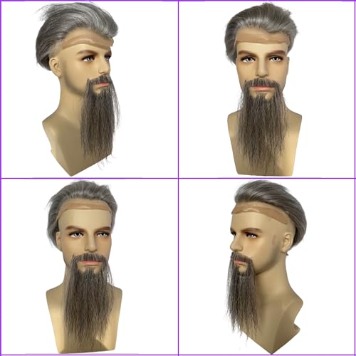 Fake Beard Human Hair Full Hand Tied Facial Hair Black Goatee False Beards Lace Invisible Fake Face Mustache Black Mixed White Color for Entertainment Drama Party Movie Makeup Halloween - Image 4