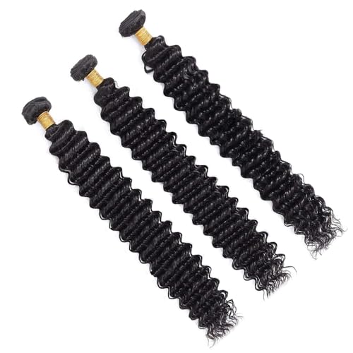 Brazilian Deep Wave Human Hair 3 Bundles 10 12 14Inch Deep Curly Weave Bundles 100% Unprocessed Virgin Human Hair Wet and Wavy Deep Wave Hair Bundles Weft Extensions Natural Black - Image 2