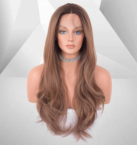 22 Inch Brown Ombre Wavy Synthetic Lace Front Wig for Afros, Middle Part - Image 2