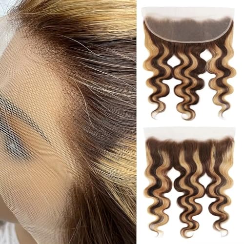 4/27 Highlight Lace Closure Frontal Only Body Wave Human Hair Women Pre Plucked 13X4 Lace Frontal 4/27 Honey Blonde Swiss HD Lace Closure Human Hair Pre plucked SKINLIKE Real HD Lace Closure Wave Wig