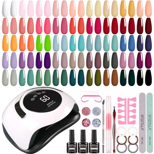 45 Colors Gel Nail Polish Kit with UV Light 120W Nail Dryer, Red Blue Brown Gel Nail Polish Set UV LED Nail Lamp No Wipe Base Top Coat Nail Art Decorations Manicure Tools Starter Kit