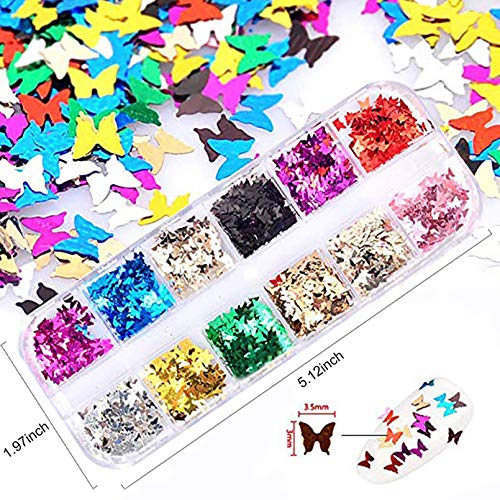 48 Boxes Holographic Nail Sequins, FITDON Shell Round Star Leaf Butterfly Iridescent Flake Nail Glitter, Colorful Confetti Sticker Manicure Nail Art Supplies Make Up DIY Decals Decoration - Image 2
