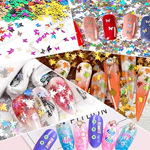 48 Boxes Holographic Nail Sequins, FITDON Shell Round Star Leaf Butterfly Iridescent Flake Nail Glitter, Colorful Confetti Sticker Manicure Nail Art Supplies Make Up DIY Decals Decoration - Image 6