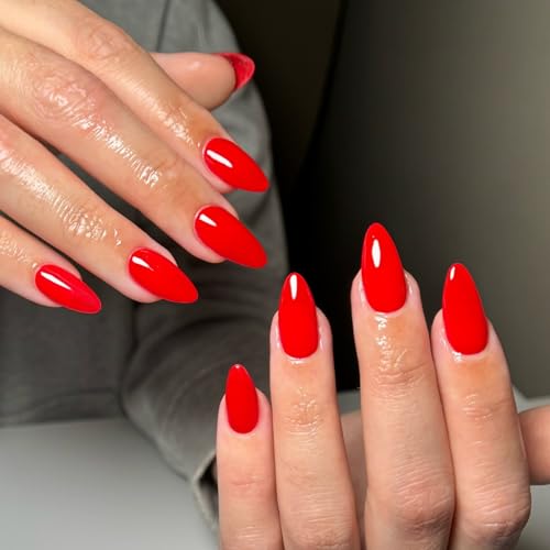 Xcreando 48 Piece Medium Length Orange Red Almond Acrylic Press On Nails Set