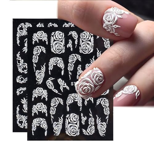 5D White Lace Flower Nail Art Stickers Decals 4pc Set for Wedding Manicure Decor