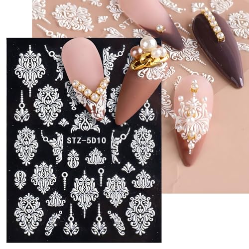 5D White Lace Flower Nail Art Stickers Decals 4pc Set for Wedding Manicure Decor - Image 4