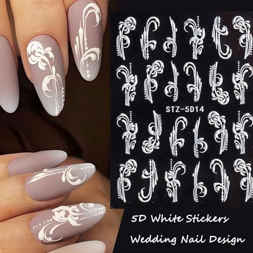 5D White Lace Flower Nail Art Stickers Decals 4pc Set for Wedding Manicure Decor - Image 5