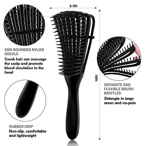 4pcs Curly Hair Brush Set for Adult & Kids Wet or Dry Hair, Detangling Brush for 3/4ABC Hair with Hair Detangler Brush Wide Tooth comb (4, Black) - Image 4