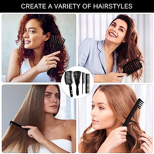 4pcs Curly Hair Brush Set for Adult & Kids Wet or Dry Hair, Detangling Brush for 3/4ABC Hair with Hair Detangler Brush Wide Tooth comb (4, Black) - Image 2