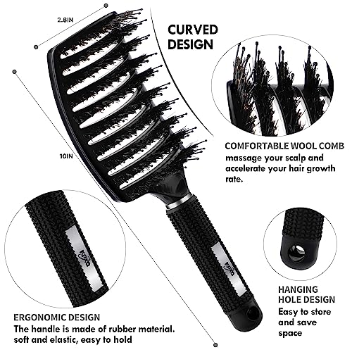 4pcs Curly Hair Brush Set for Adult & Kids Wet or Dry Hair, Detangling Brush for 3/4ABC Hair with Hair Detangler Brush Wide Tooth comb (4, Black) - Image 3