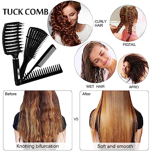 4pcs Curly Hair Brush Set for Adult & Kids Wet or Dry Hair, Detangling Brush for 3/4ABC Hair with Hair Detangler Brush Wide Tooth comb (4, Black) - Image 7