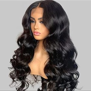 4x4 Transparent Body Wave Human Hair Lace Closure Wig for Black Women, 24 Inch, 180% Density