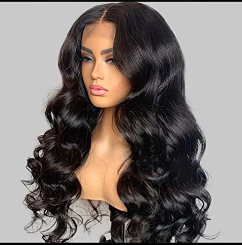 4x4 Transparent Body Wave Human Hair Lace Closure Wig for Black Women, 24 Inch, 180% Density