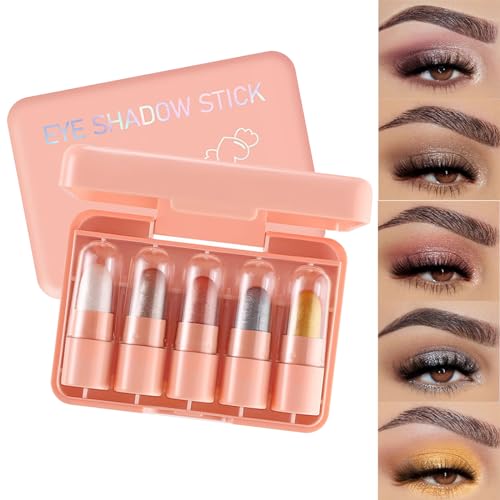 5 Colors Glitter Metallic Eyeshadow Set,Long-lasting Waterproof Colored Eyeshadow Crayon Pencils,Colorful Shimmer Eye Shadow Makeup Kit,Highly Pigmented Sparkle Diamond Eyeshadow Highlighter Eyeliner