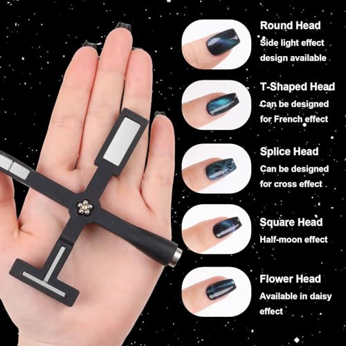 5 in 1 Cat Eye Magnet for Nails, 2Pcs Multifunctional Cat Eye Gel Nail Polish Magnet, Upgraded Strong Magnetism Cross Nail Magnets for 3D Nail Art Design DIY Home Salon Manicure (Black) - Image 3