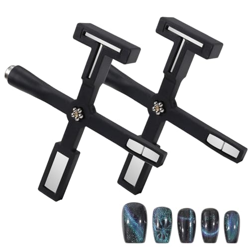 5 in 1 Cat Eye Magnet for Nails, 2Pcs Multifunctional Cat Eye Gel Nail Polish Magnet, Upgraded Strong Magnetism Cross Nail Magnets for 3D Nail Art Design DIY Home Salon Manicure (Black)