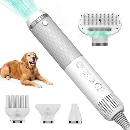 5-in-1 Portable Dog Hair Dryer and Grooming Brush Kit, High Velocity Quiet for Home Travel