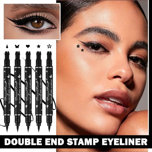 5 PCS Black Liquid Winged Eyeliner Stamp Pen Makeup Tools,Double-side Eyeliner Stamps Pencil Set,Waterproof & Long Lasting Smudgeproof Eye Liner Stencil Tattoo Pens for Women - Image 7