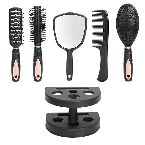 5-Piece Detangling Hair Brush Set with Stand and Mirror Holder for Wet Dry Hair - Image 5