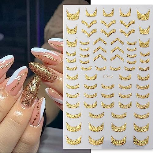 5 Sheets Glitter Lines Nail Stickers Metallic Curve Lines Nail Decals Simple French Nail Art Supplies 3D Self-Adhesive Holographic Wave Lines Nail Art Design Accessories for Women Girls DIY Manicure - Image 6