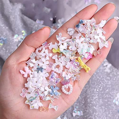 50Pcs Mixed Aurora Resin Nail Art Charms Bow/Flower Multi-Shapes AB Color Nail Sparkle Rhinestones for DIY Crafts Stones - Image 5