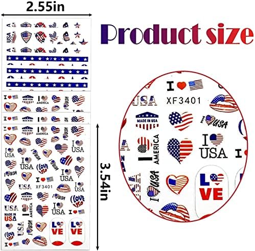 4th of July Nail Art Stickers Independence Day Patriotic Nail Decals 3D Self-Adhesive American Flag Heart Star Nail Design for Memorial Day DIY Manicure Nail Tip Decoration(8 Sheets) - Image 6