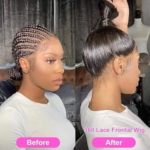 28 Inch HD Transparent Straight Human Hair 360 Lace Front Wig, 200 Density, Pre Plucked, Black Women, High Ponytail/Bun Ready - Image 3