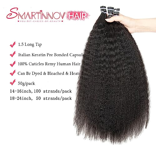 20Inch I Tip Hair Extensions Kinky Straight for Black Women Cold Fusion Remy Hair Bundles Pre Bonded Keratin Stick In Hair Extensions Long Curly for Black Women 50g/50s Curly Tip In Hair Extensions - Image 4