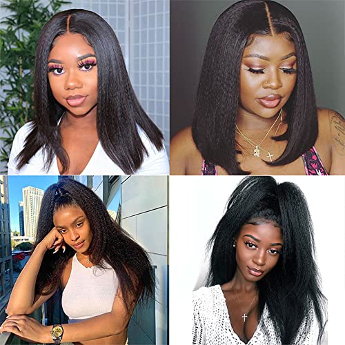 Human Hair Kinky Straight Bundles Natural Color 14 16 18 Inch Unprocessed Brazilian Virgin Hair 8A Grade Kinky Straight Human Hair Bundle Weave Extensions Hair Soft And Healthy for Women - Image 2