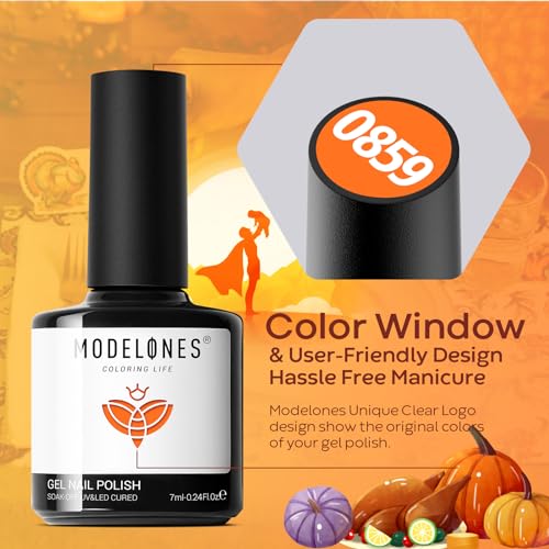 modelones Gel Nail Polish Set- 6 Colors Thanksgiving Day Orange Yellow Nail Polish Color Changing Gel Polish Kit Gray Black Nail Gel Kit Soak Off LED Nail Art Gifts DIY Salon Home - Image 7