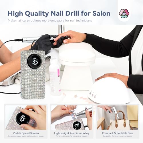 SAVILAND Professionl Nail Drill Kit: Diamond Shiny | 35000RPM Electric Nail Drill Machine | Nail Drill Kit Professional Drill Bits Drill Nail File Buffer Dust Brush Expert Salon Use Manicure Pedicure - Image 6