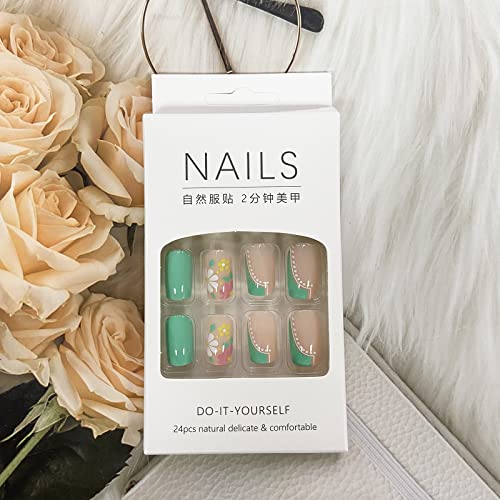Medium Square French Tip Press-On Nails with Colorful Daisy Design, 24 Count - Image 6