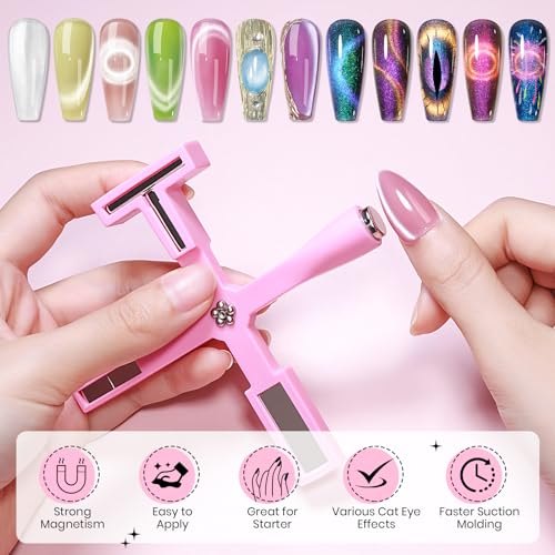 5-in-1 Pink Cat Eye Gel Polish Nail Magnet Tool with Strong Magnetism for DIY Manicure - Image 2