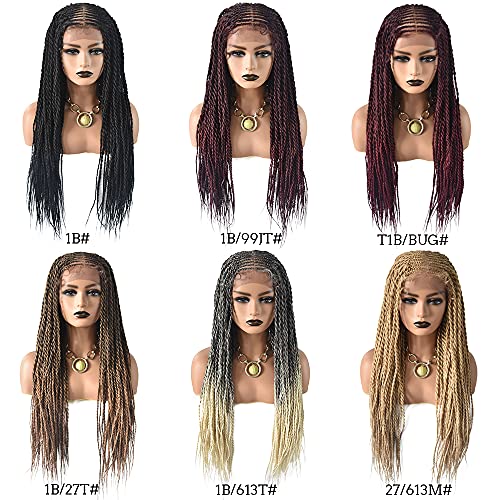 Hand Tied Swiss Lace Front Cornrow Braided Wigs with Baby Hair for Black Women Lightweight Box Braids Glueless Wigs Kanekalon Synthetic(5.5X3.5", 31 Inch, 1B/99JT Black Mix Wine Red) - Image 9